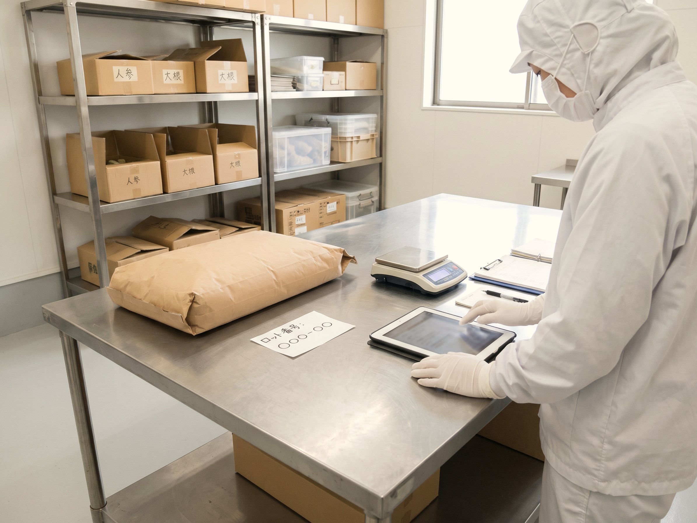 衛生服で記録を入力する加工場の作業(イメージ)